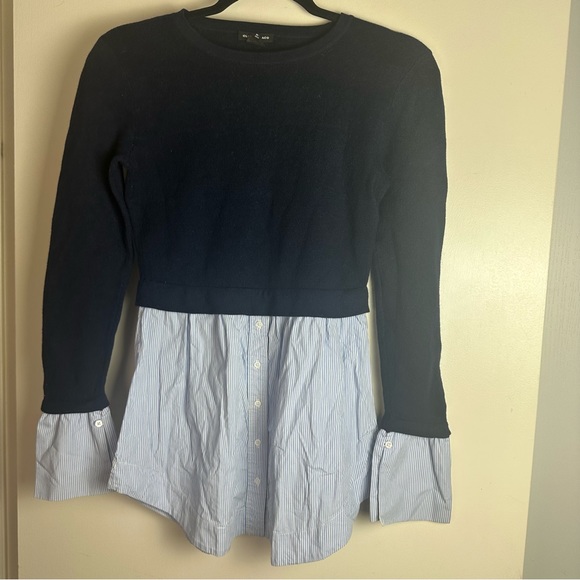 Club Monaco Blue White/Blue Striped Berdine Wool Bell Cuffs Sweater Shirt S/P - Picture 3 of 15